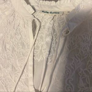 NWOT roller rabbit white embroidered blouse